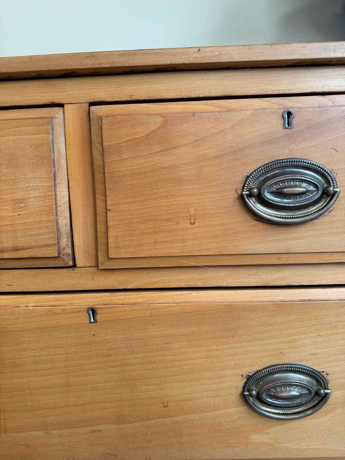 Solid Wood Large Vintage Chest Of Drawers With Oval Metal Handles 4 Dovetail Drawers photo 395.0