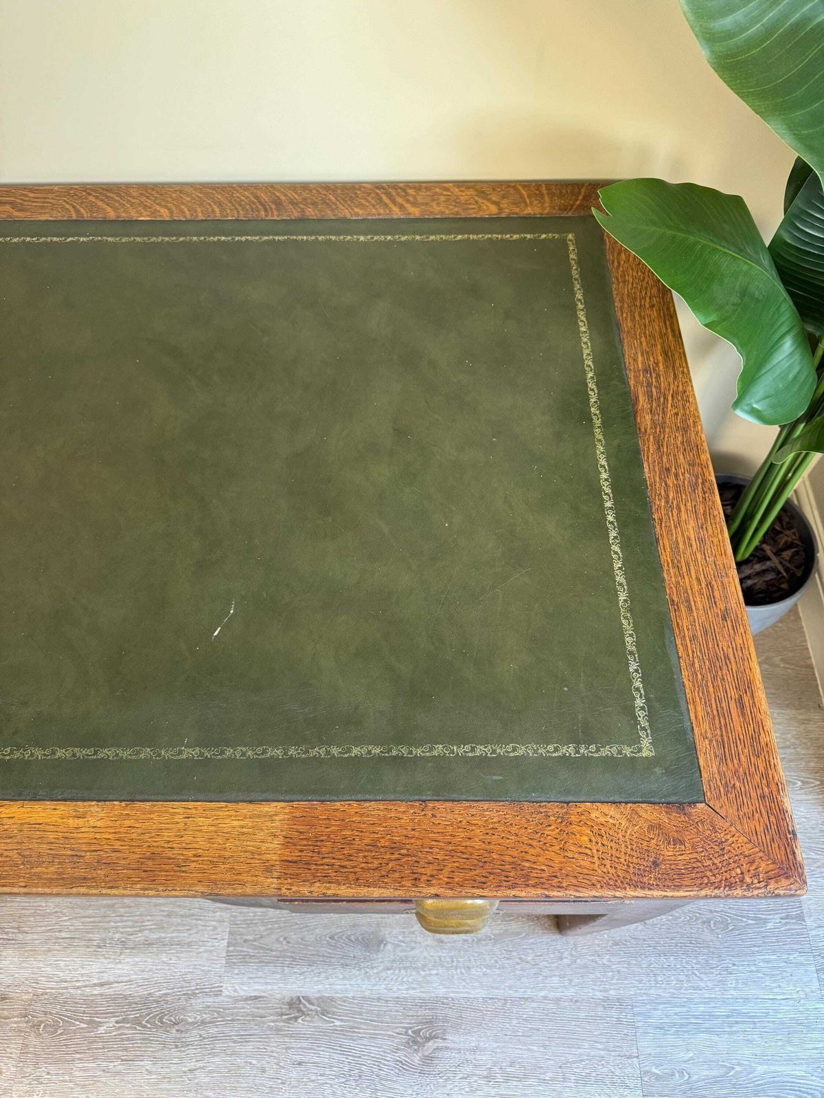 photo for sale 1936 Vintage Presidential Writing Desk – Solid Oak With Original Leather Top | Office Furniture Executive Desk