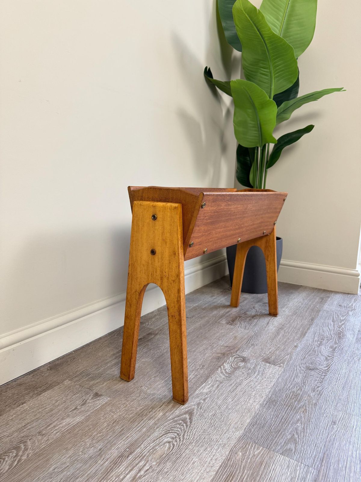 Vintage Midcentury Wooden Teak Trough Planter Herb Garden photo for sale