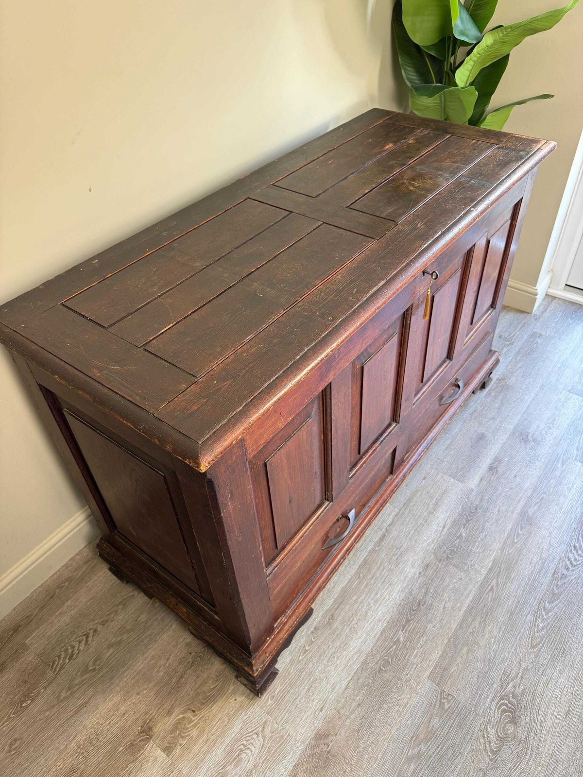 Extra Large 19th Century Antique Oak Dark Wood Blanket Box Chest Coffer With Key Rustic Farmhouse photo Furniture
