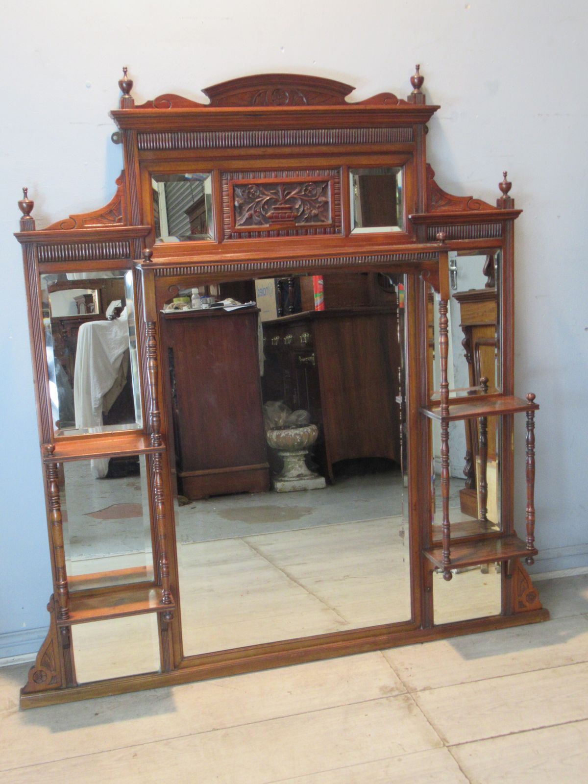 Late Victorian  Walnut    Over Mantle Wall Mirror photo furniture