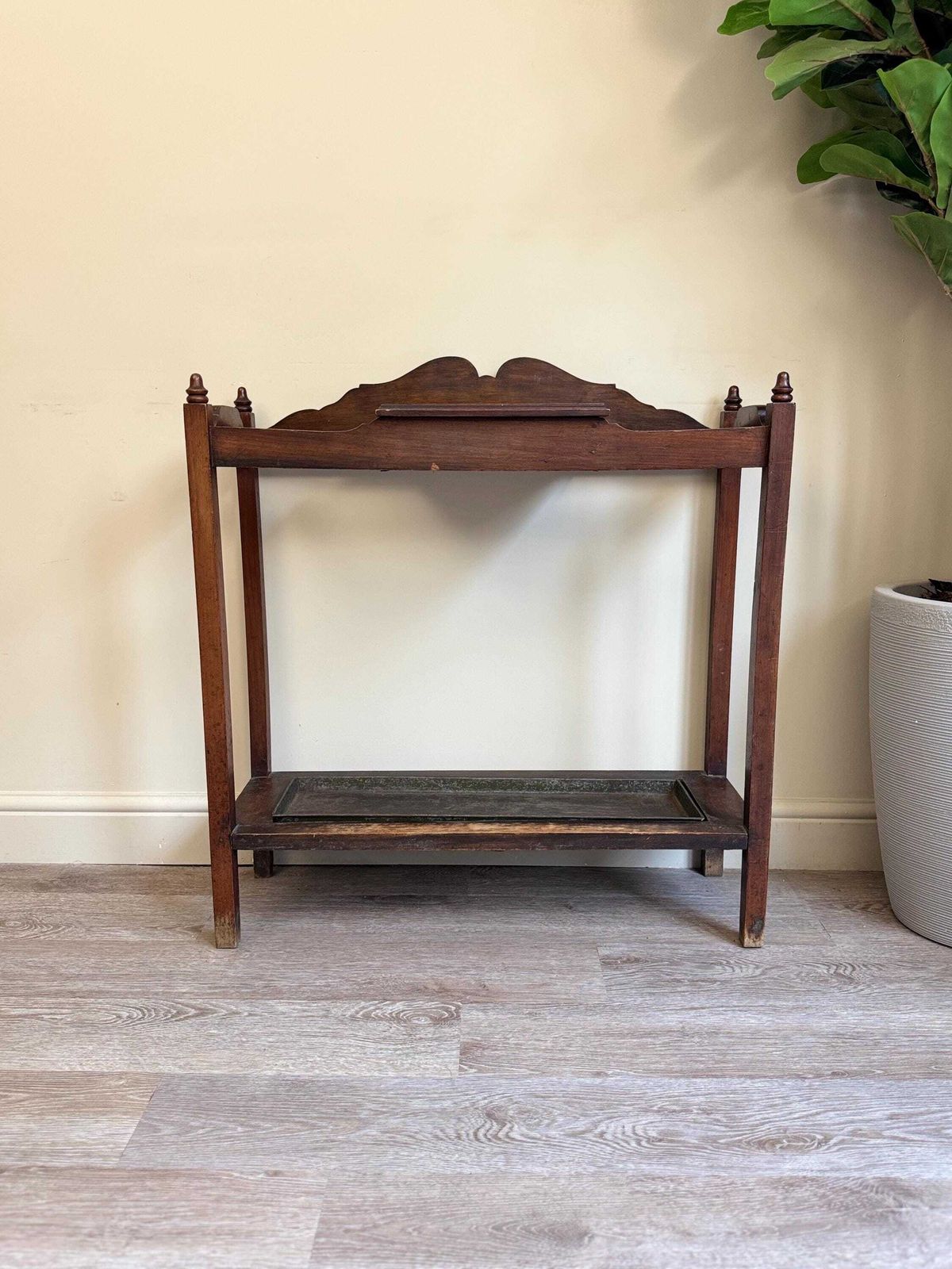 photo for sale Vintage Wooden Entryway Console Table   Umbrella & Plant Stand With Metal Tray