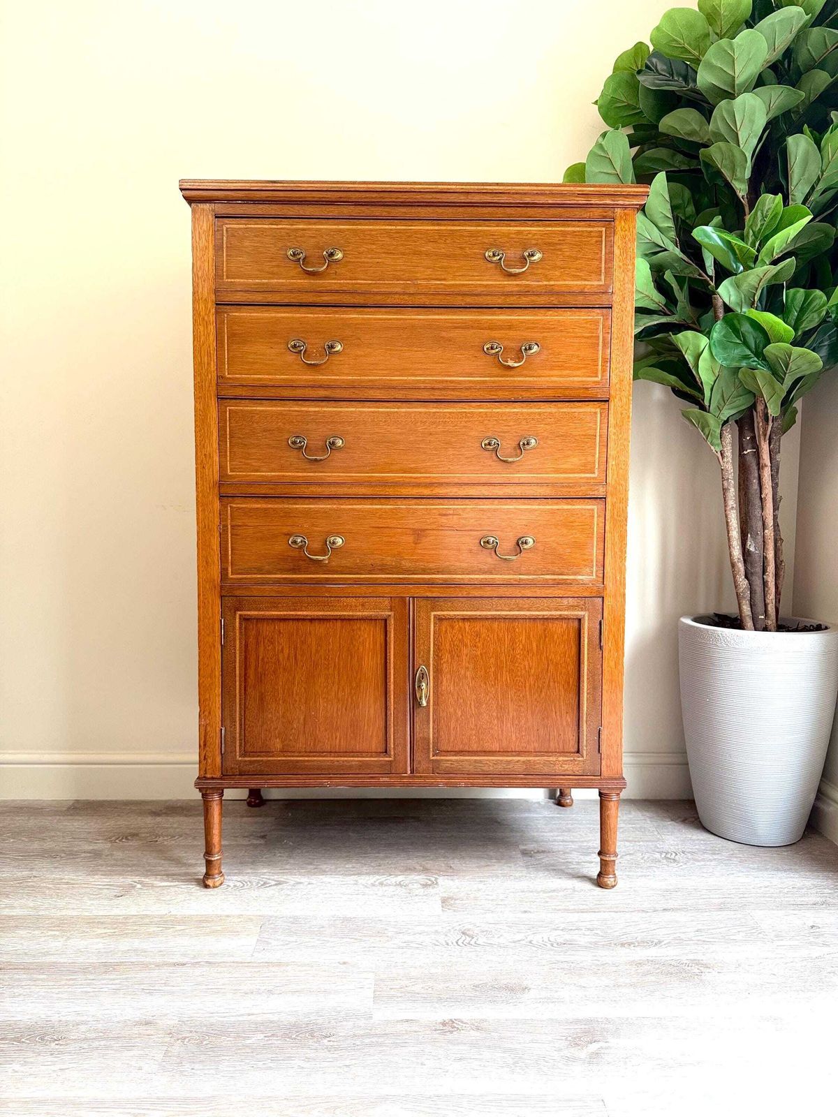 Vintage 1920s Linen Chest Of Drawers: Mid Century Bedroom Storage Cabinet