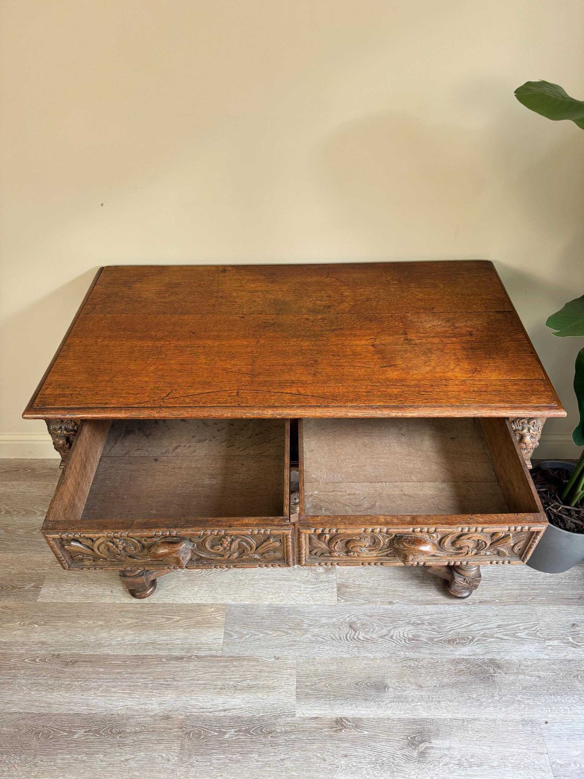 Furniture Antique Carved Wood Console Table: Barley Twist Hall, Gothic Revival photo