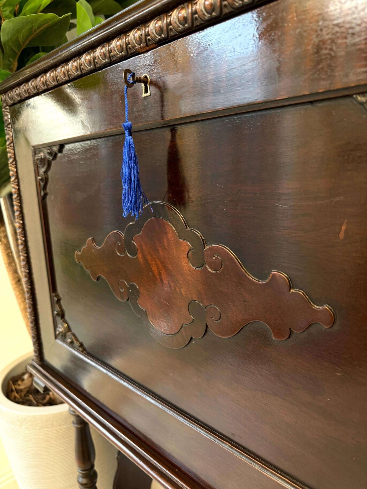 Vintage Oak Vargueno Style Bureau: Lockable Writing Desk photo for sale