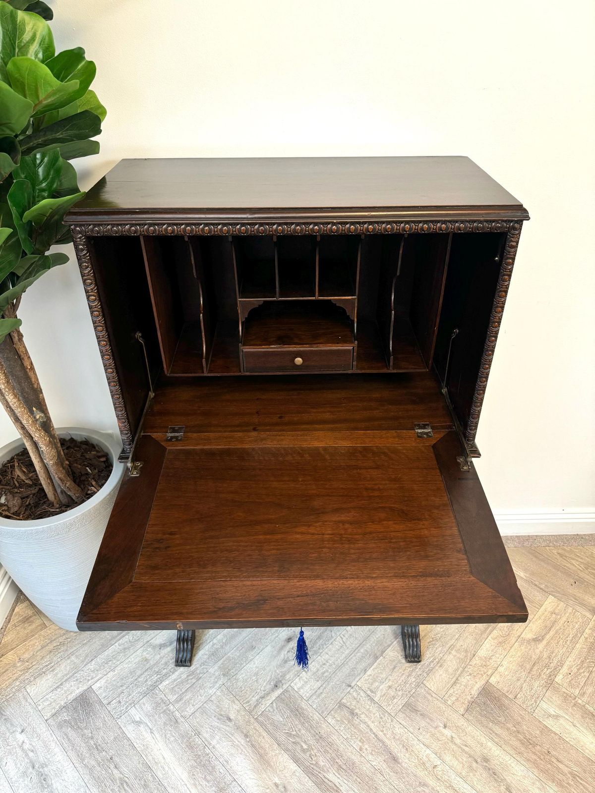 Vintage Oak Vargueno Style Bureau: Lockable Writing Desk photo buy