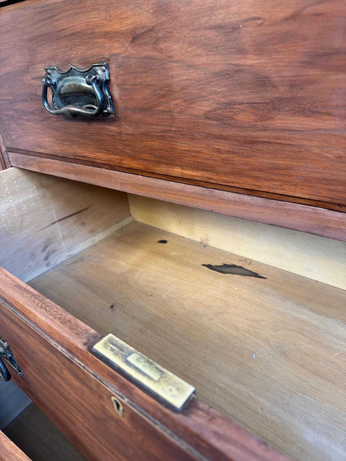 photo for sale Solid Wood Antique Chest Of Drawers: Large 5 Drawer Dresser With Metal Handles