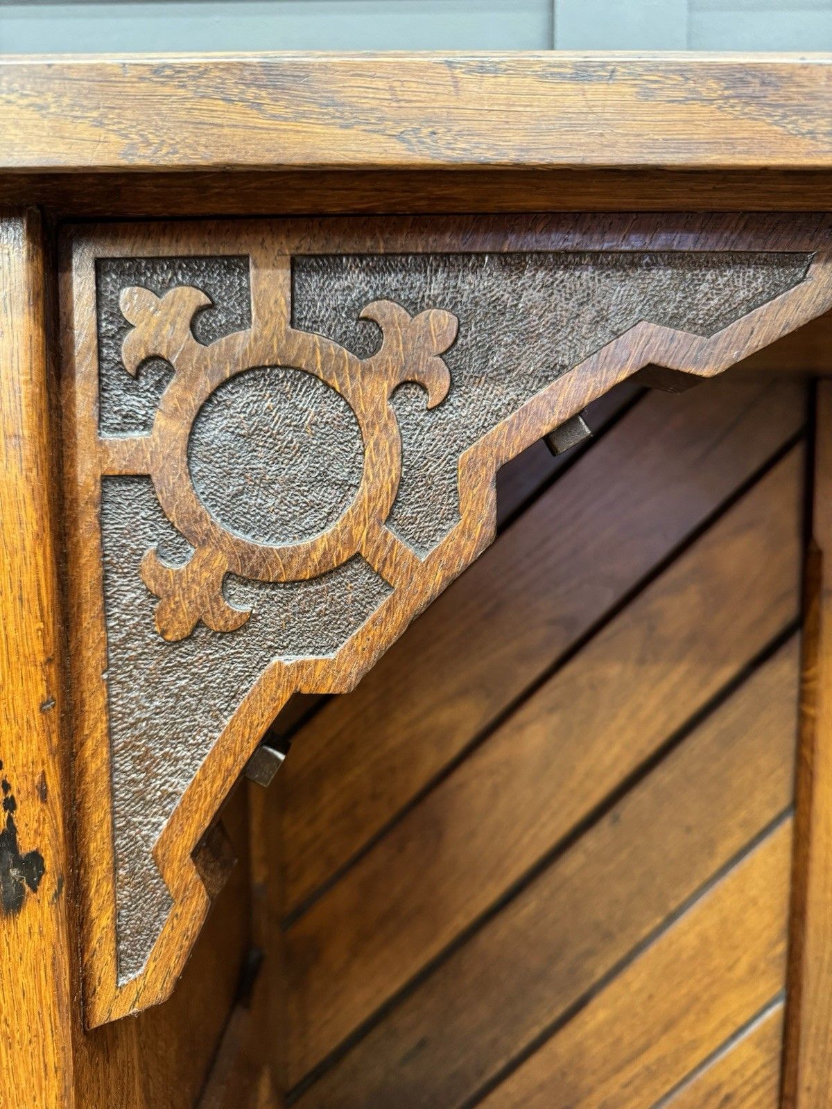 Antique Oak Sideboard Cupboard Arts & Crafts Gothic Church Chapel 180cm photo 795.0