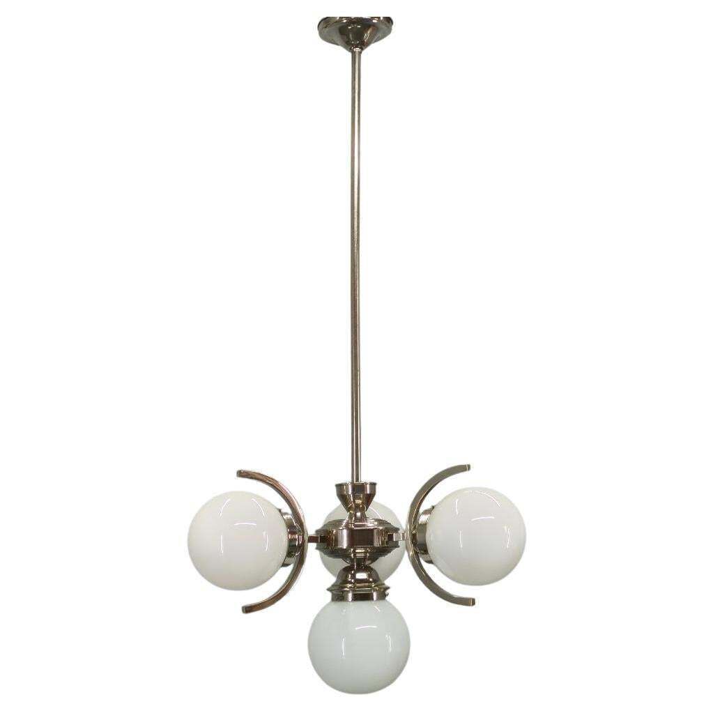 Art Deco Nickel And Glass Chandelier, 1930s