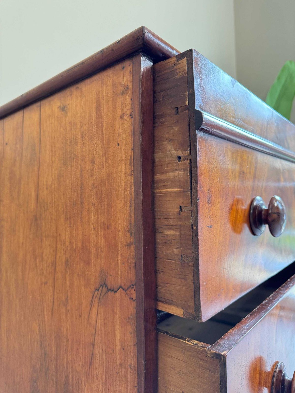 photo for sale Antique Georgian Flame Mahogany Solid Wood Chest Of Drawers 3 Drawer Dresser