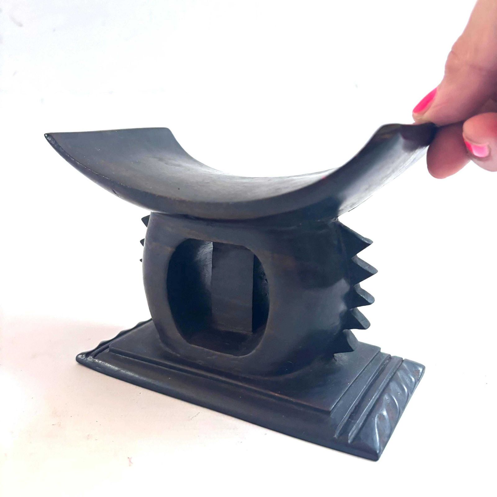 Rare Mid Century Hand Carved Ashanti Polished Hardwood Headrest – African Tribal Masterpiece 1930