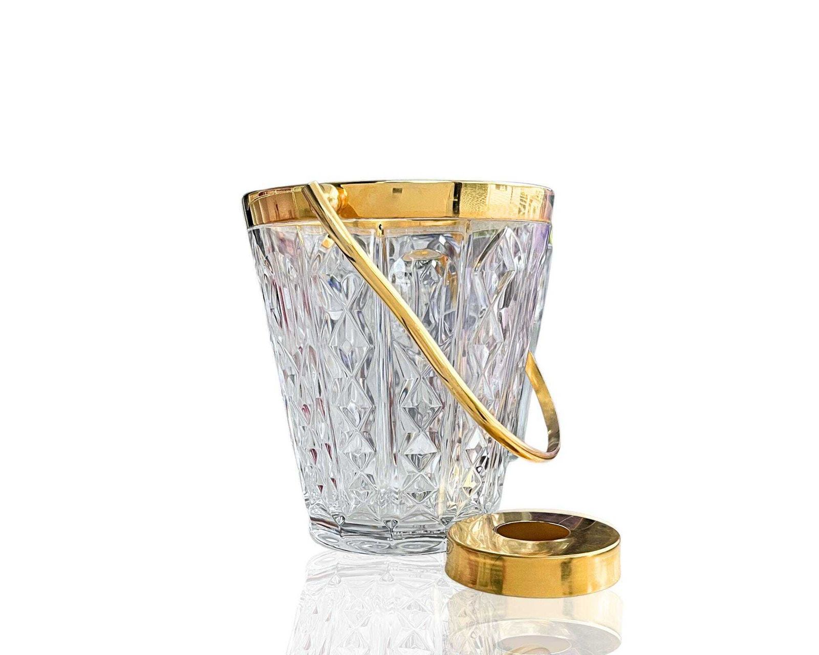 Val Saint Lambert Ijsemmer | Messing & Geslepen Kristal | Gesigneerd Belgisch Barware photo for sale