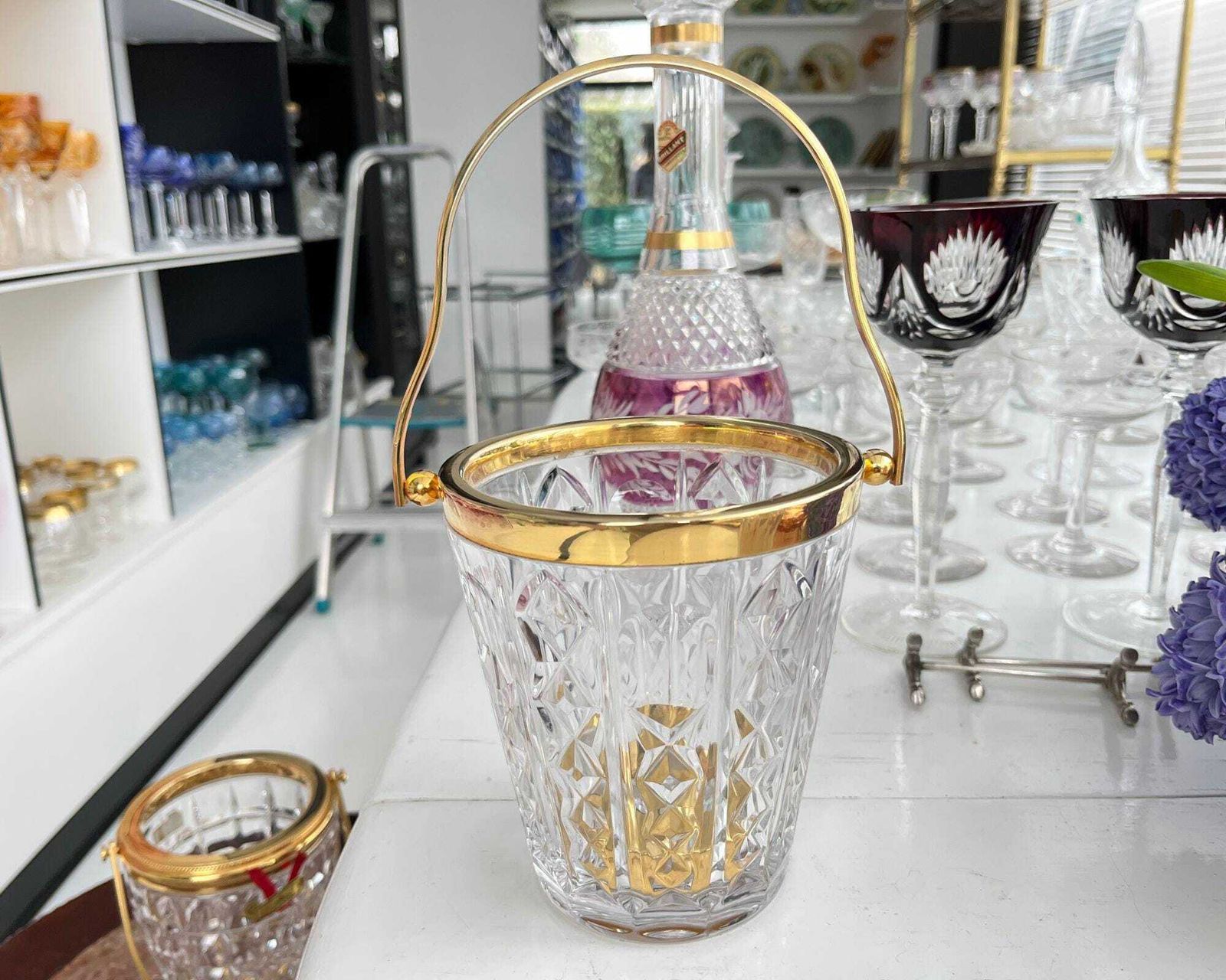 Val Saint Lambert Ijsemmer | Messing & Geslepen Kristal | Gesigneerd Belgisch Barware photo 193.0