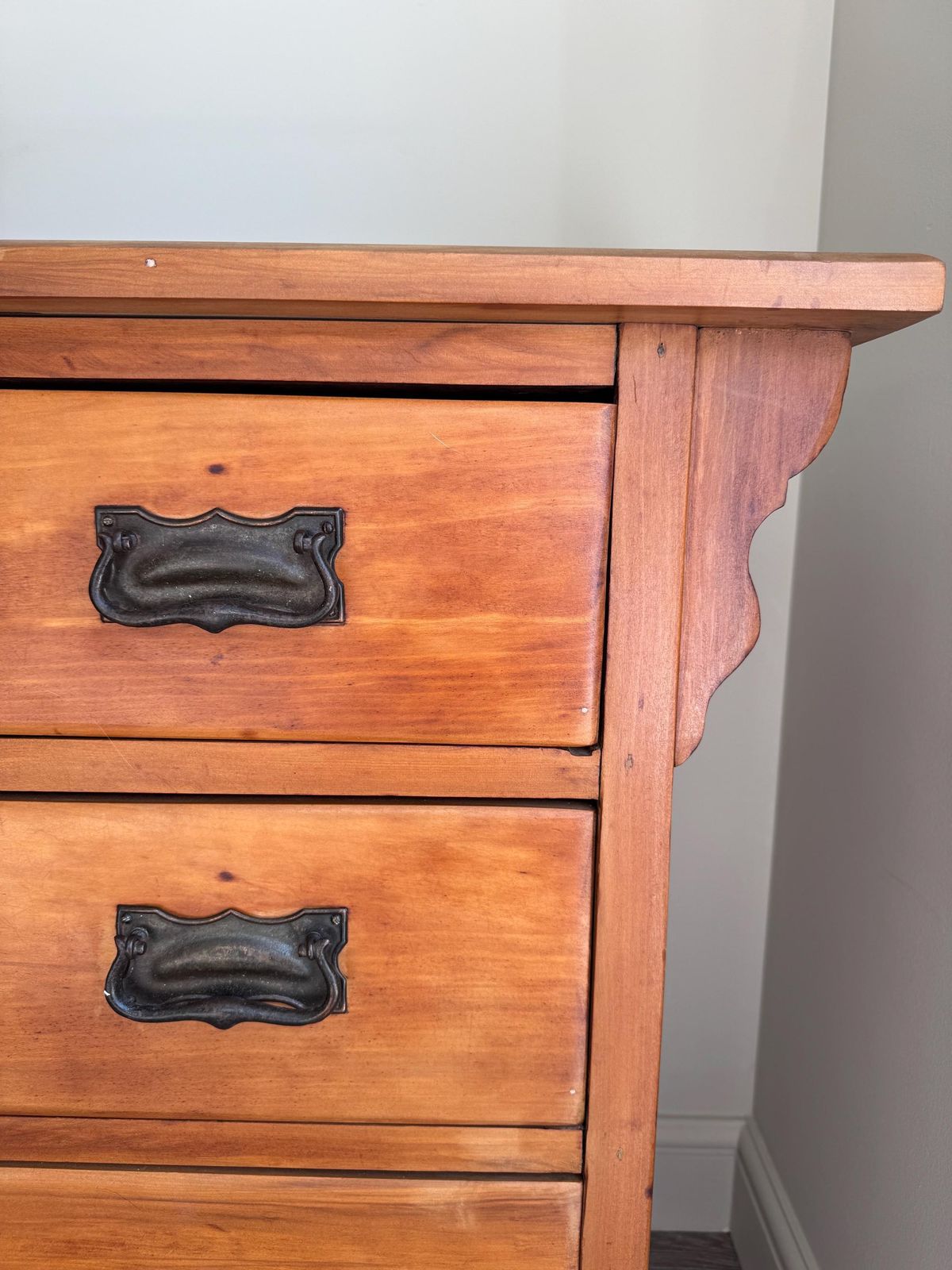 Vintage Solid Wood Chest Of Drawers With Black Metal Handles 3 Dovetail Drawers photo 395.0