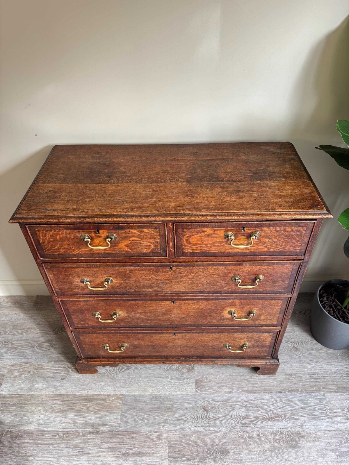 Solid Oak Wood Antique Georgian Chest Of Drawers With Metal Handles Dovetail Drawers photo buy