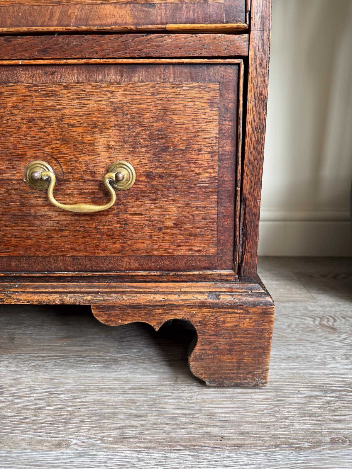Solid Oak Wood Antique Georgian Chest Of Drawers With Metal Handles Dovetail Drawers photo vintage