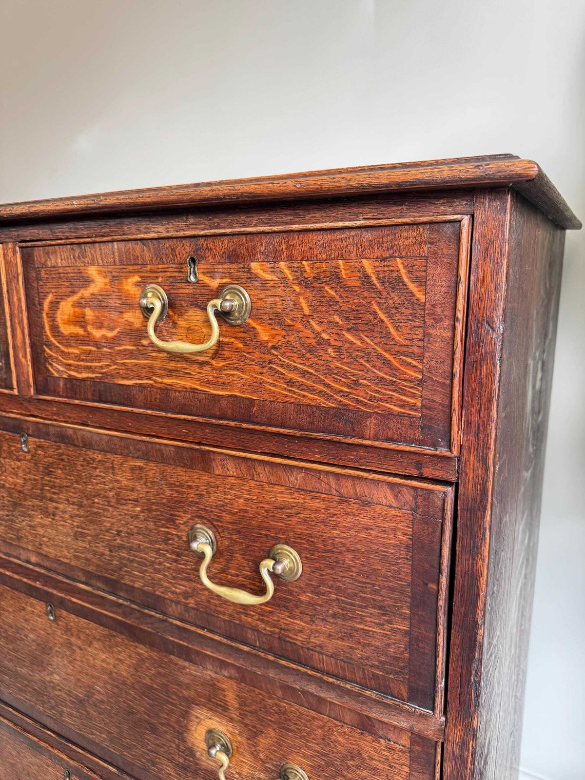 695.0 Solid Oak Wood Antique Georgian Chest Of Drawers With Metal Handles Dovetail Drawers photo