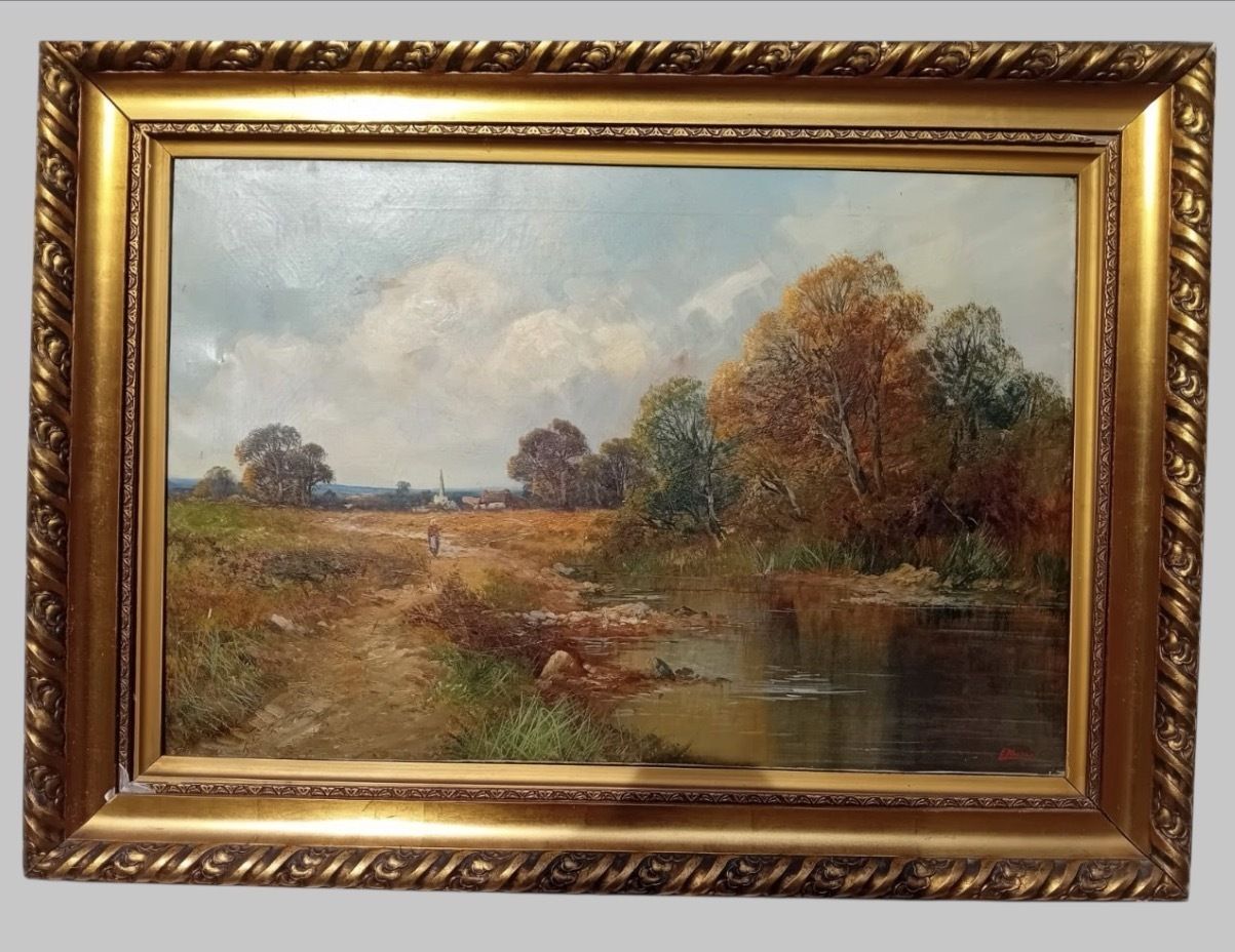 Pair Early 20th Century British Pastoral Oil Paintings In Gilt Frames photo furniture
