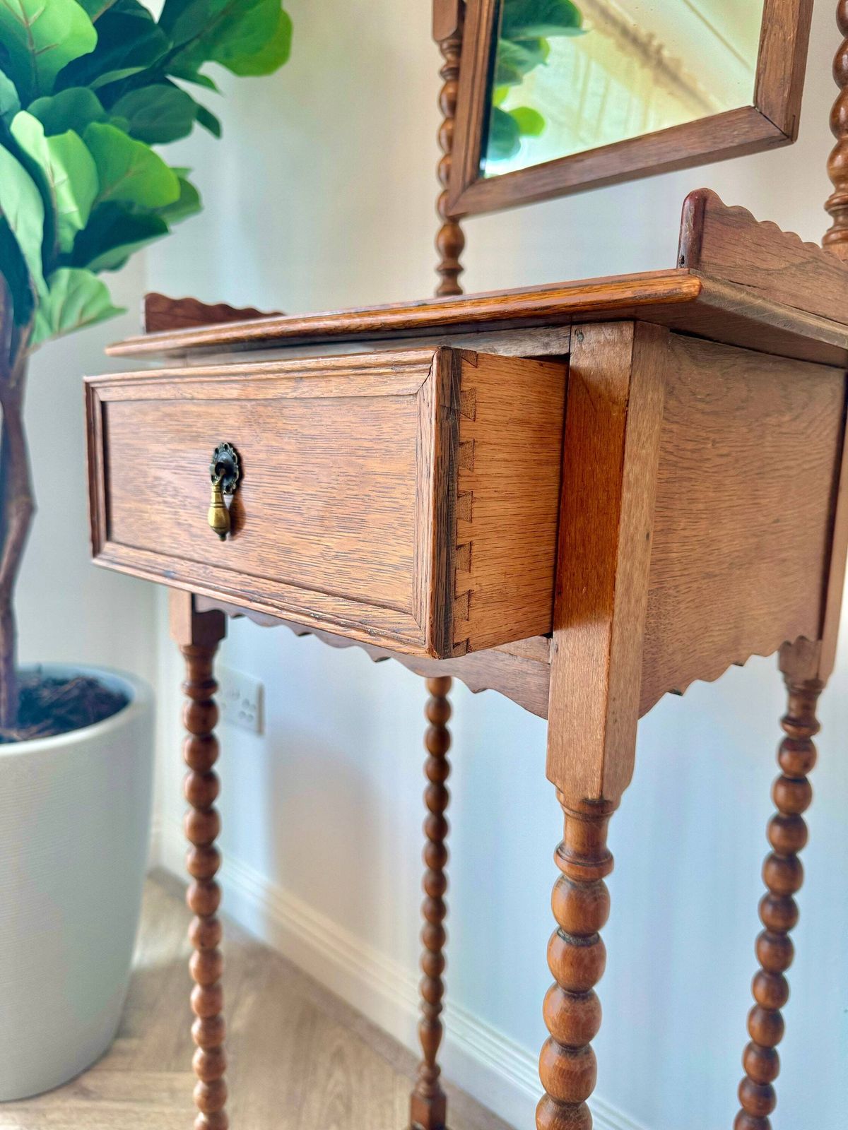 Antique Jas Shoolbred Oak Shaving Stand With Adjustable Mirror photo for sale