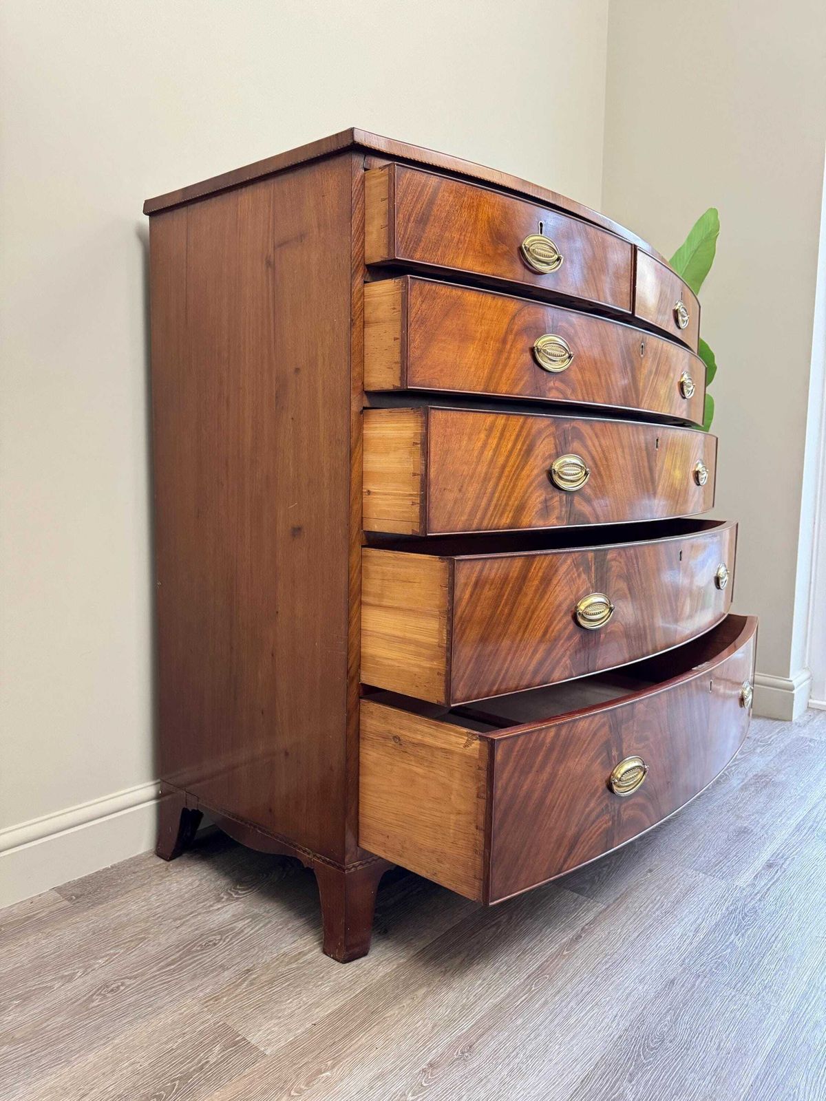 Antique Georgian Bow Fronted Solid Wood Extra Large Chest Of Drawers photo Furniture