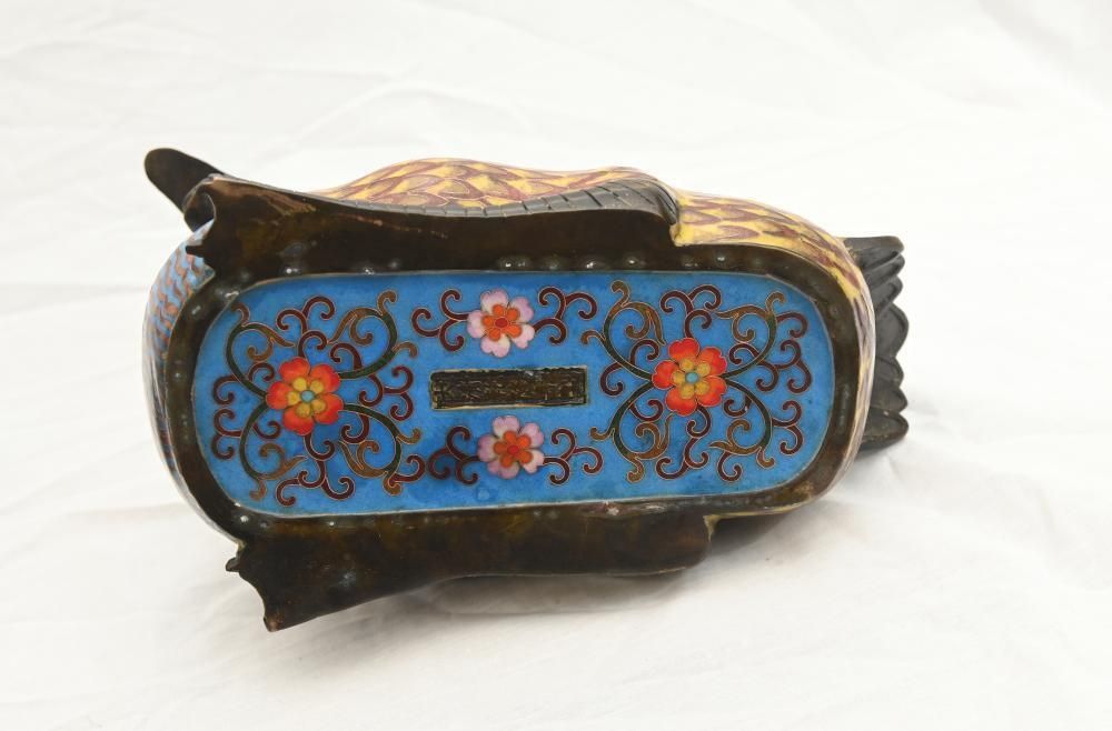 Pair Chinese Cloisonne Ducks Qianlong Bird Statue photo vintage