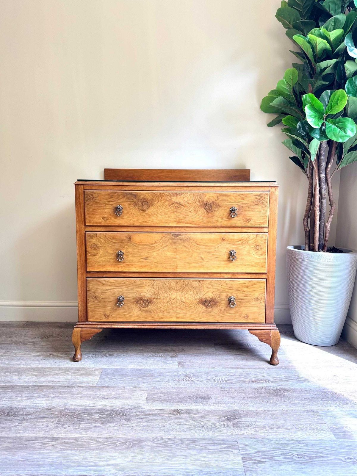 Vintage Walnut Wood Chest Of Drawers: Dovetail Joints, Original Hardware