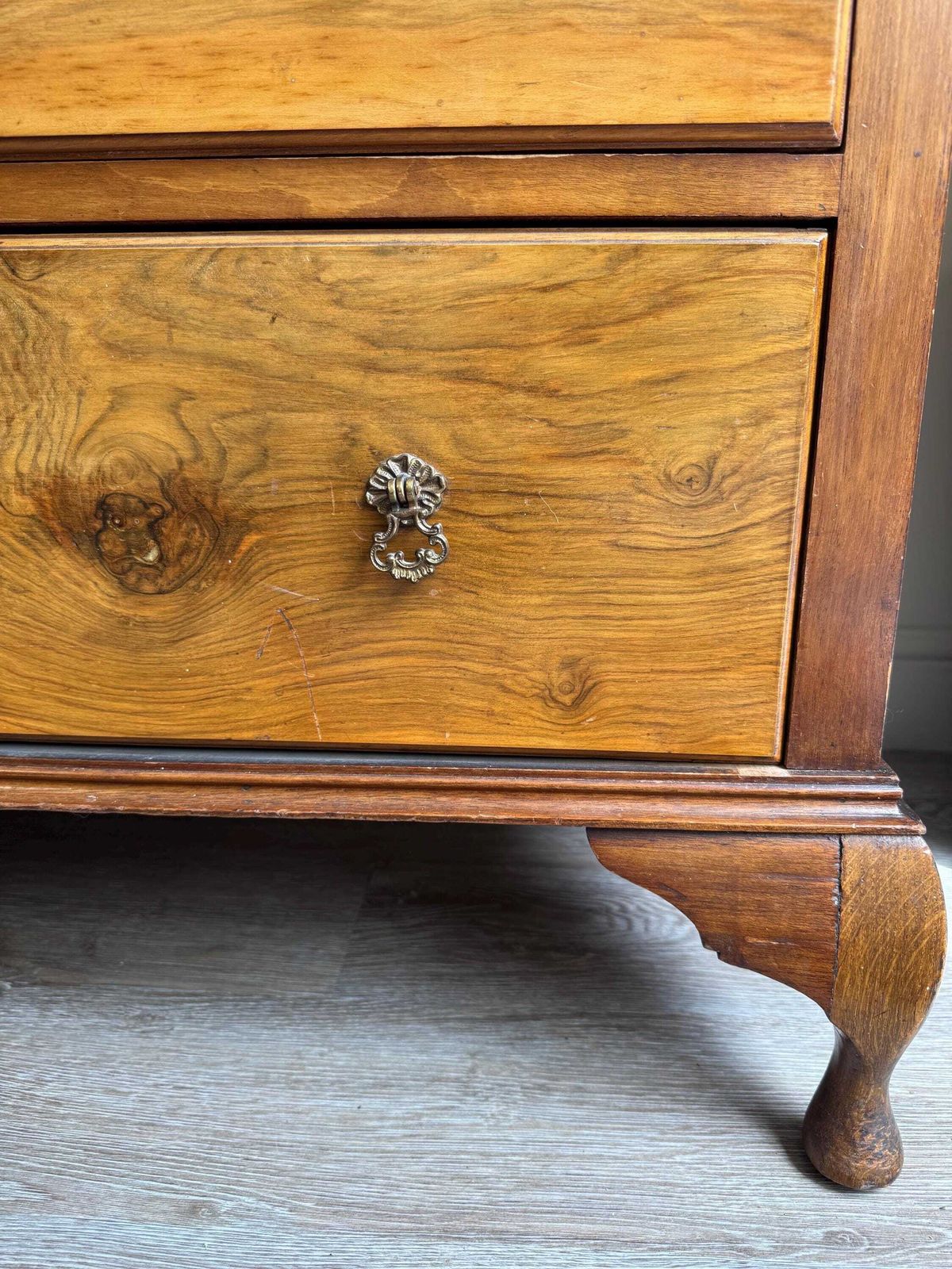 Vintage Walnut Wood Chest Of Drawers: Dovetail Joints, Original Hardware photo vintage