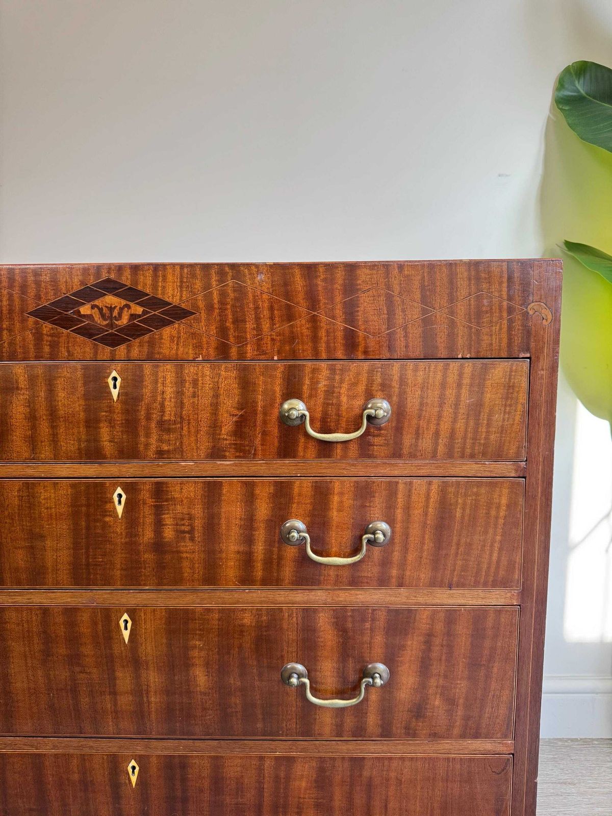 Georgian Antique Mahongany And Strung Marquetry Chest Of Drawers photo furniture