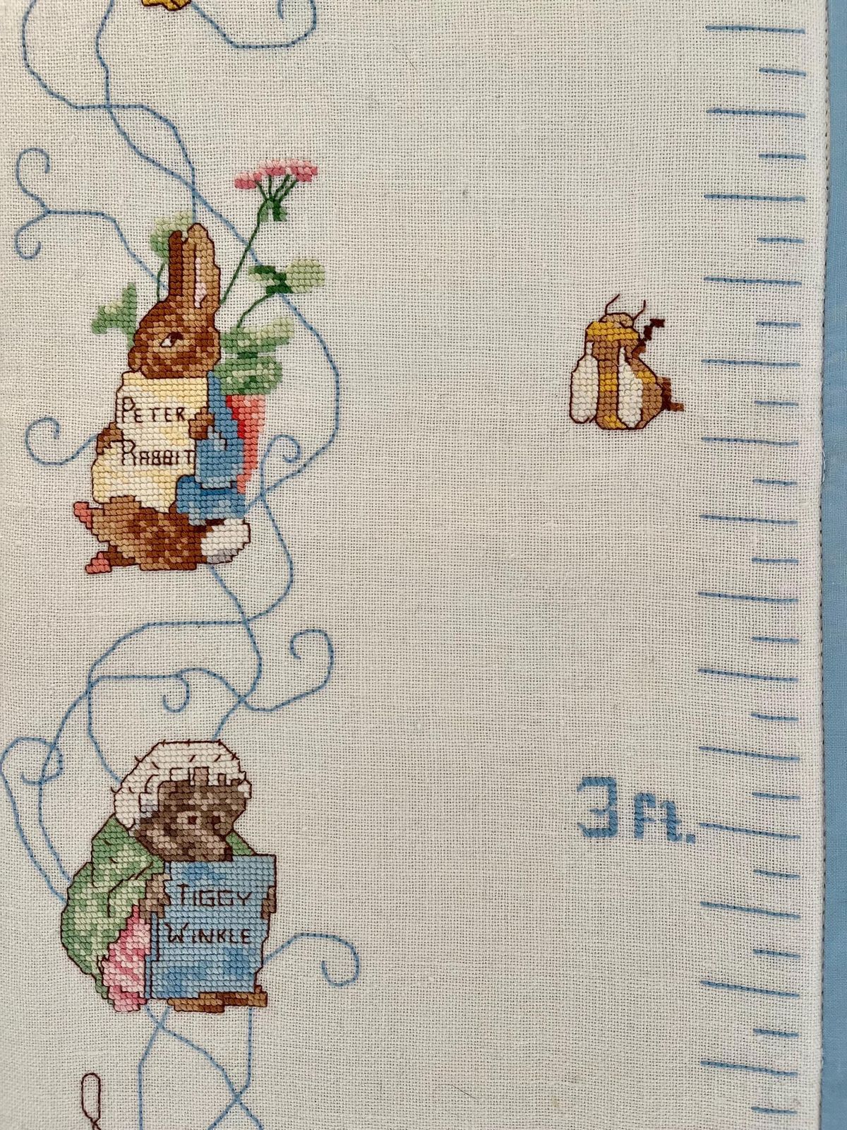 Vintage Hand Embroidered Peter Rabbit & Friends Height Chart Children's Wall Hanging Tapestry photo vintage
