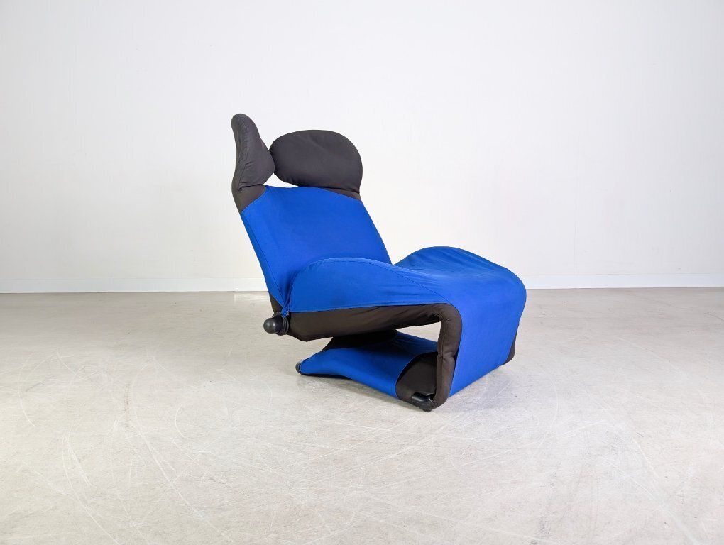 Original Cassina Wink Chair Toshiyuki Kita Black Blue Fabric photo Furniture