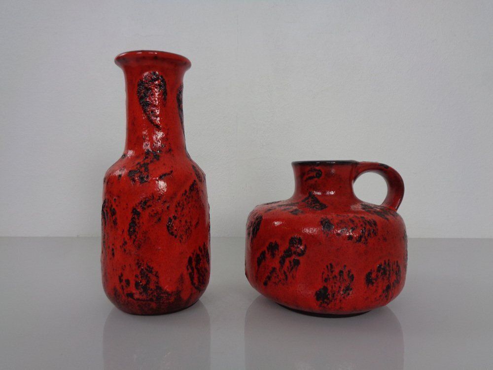 Red Lava Ceramic Vases From Gräflich Ortenburg 1960s Set Of 2