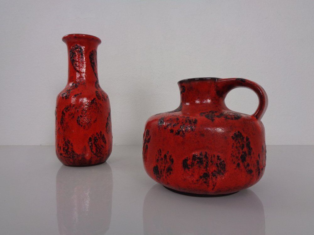 Red Lava Ceramic Vases From Gräflich Ortenburg 1960s Set Of 2 photo 209.0