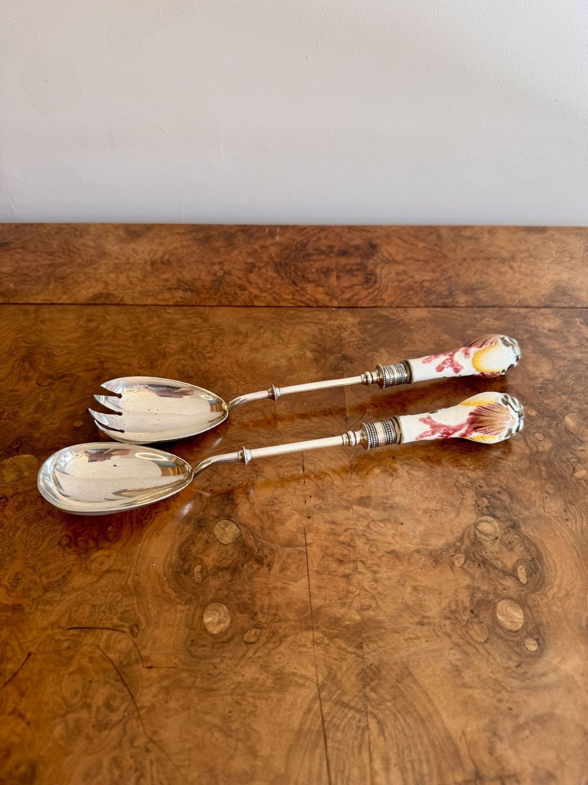 Quality Antique Majolica Salad Bowl And Servers photo vinterior