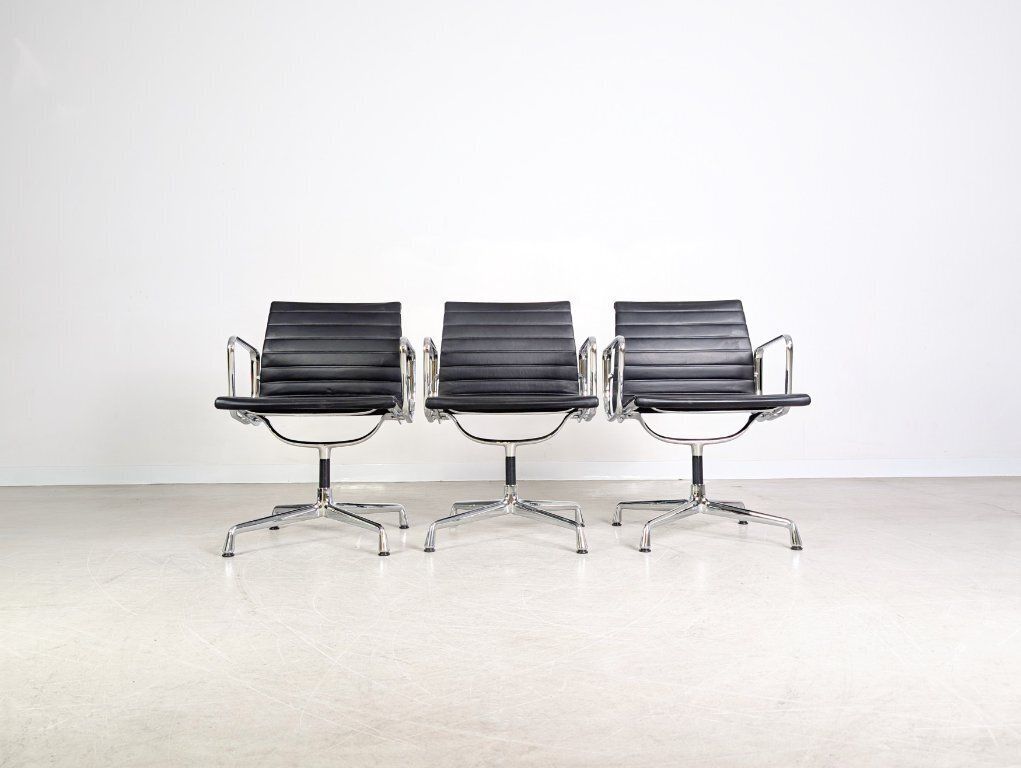 Original 3x Vitra Charles & Ray Eames Chair Ea 108 Leather Black photo for sale