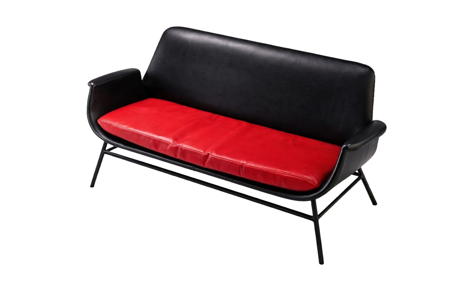 Mid Century Leren Tweezitsbank, Jaren 1960, Tsjecho Slowakije