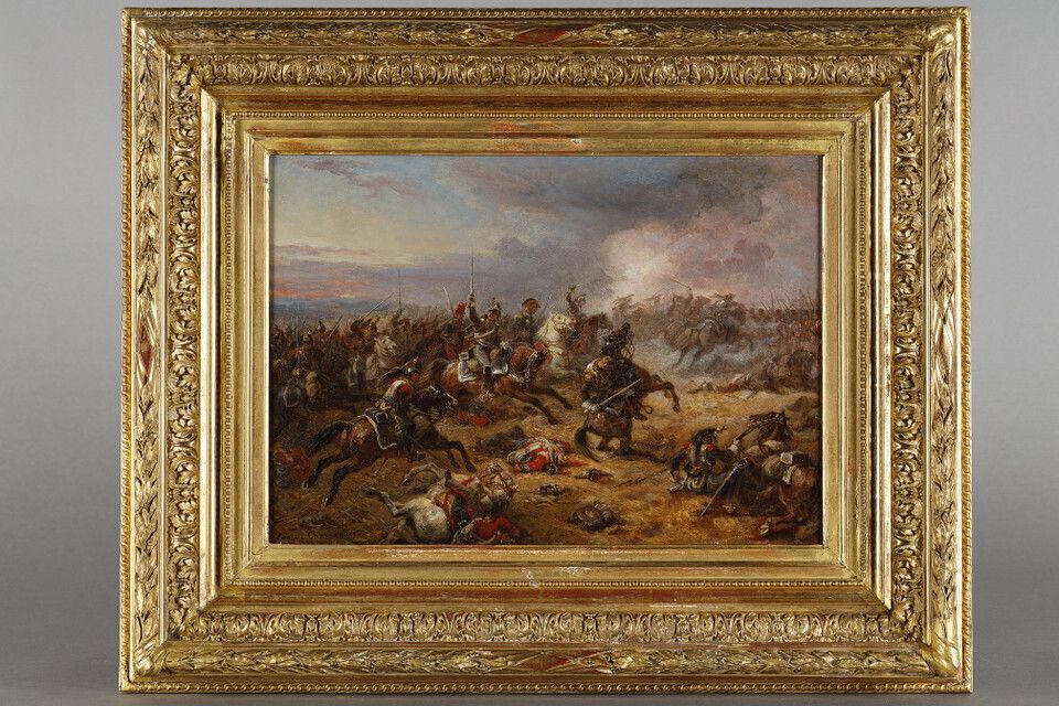Painting Depicting French Cuirassiers At Waterloo, Signed Eugène Charpentier photo for sale