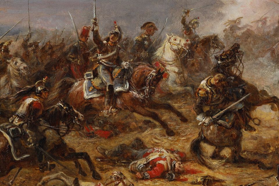 4200.0 Painting Depicting French Cuirassiers At Waterloo, Signed Eugène Charpentier photo