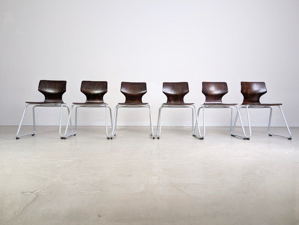 Original Set Of 6 Adam Stegner Mid Century Paved Wooden Chairs, Chair Ass photo for sale