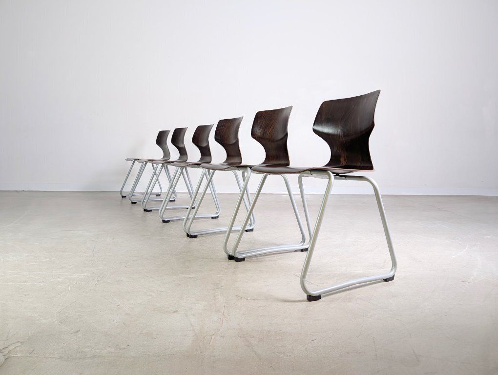 Original Set Of 6 Adam Stegner Mid Century Paved Wooden Chairs, Chair Ass photo 860.0