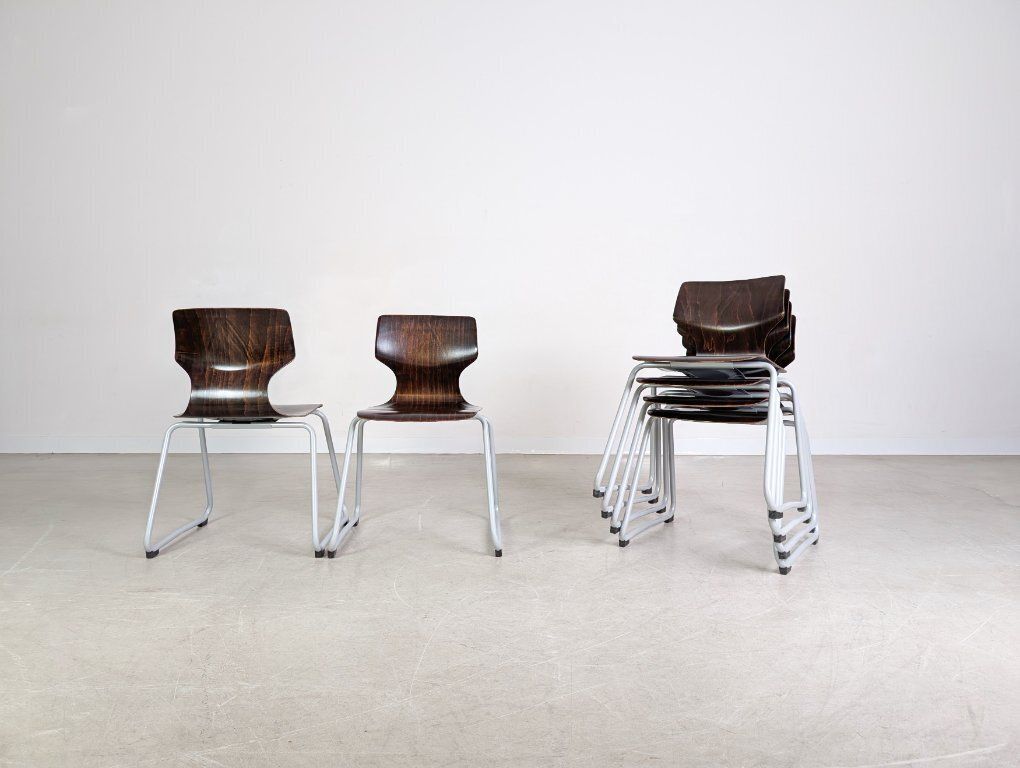 Original Set Of 6 Adam Stegner Mid Century Paved Wooden Chairs, Chair Ass photo buy