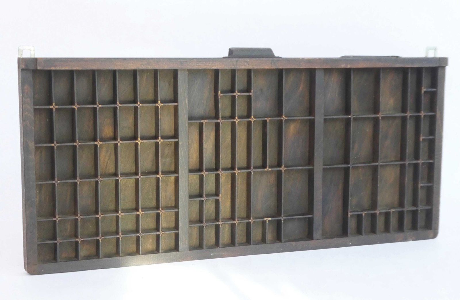 Wooden Letter Box With Metal Handle, Antique Printers Tray, Farmhouse Décor, Industrial Wall Decoration Tray photo furniture