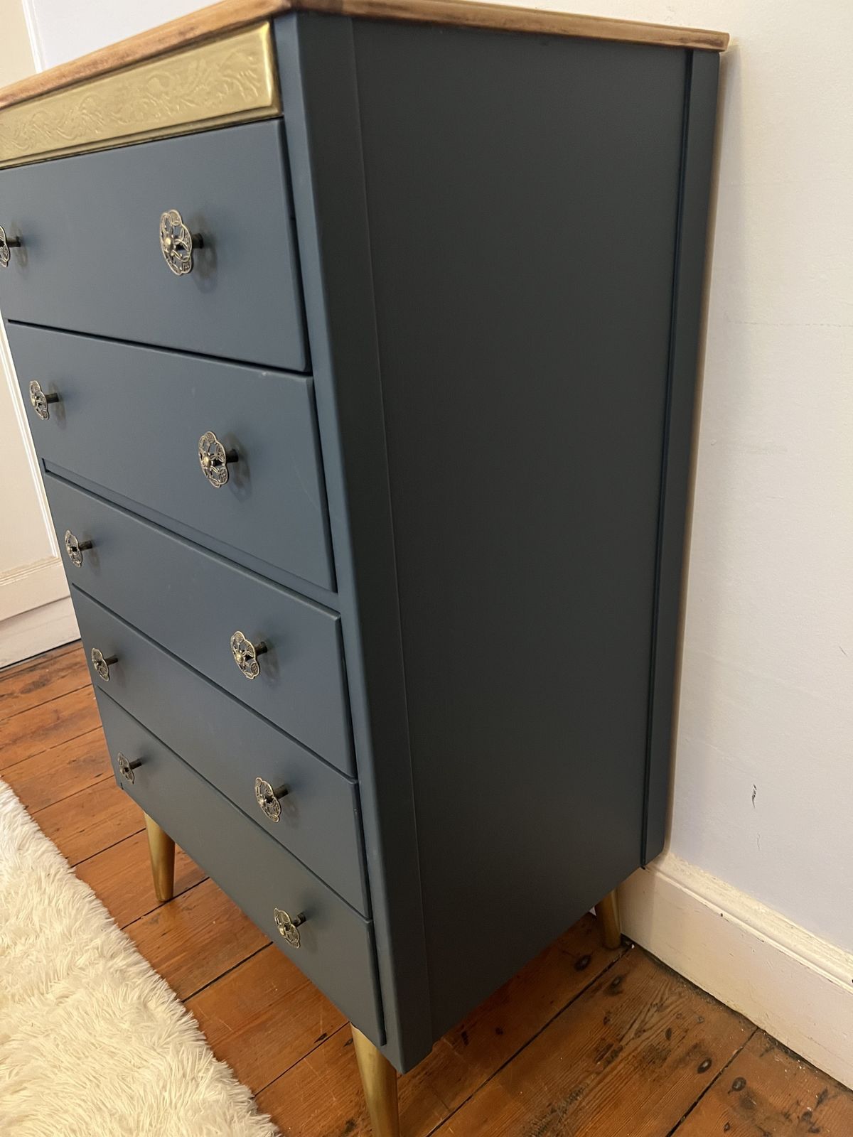 Painted 5 Drawer Mid Century Chest Of Drawers, Great Condition photo furniture