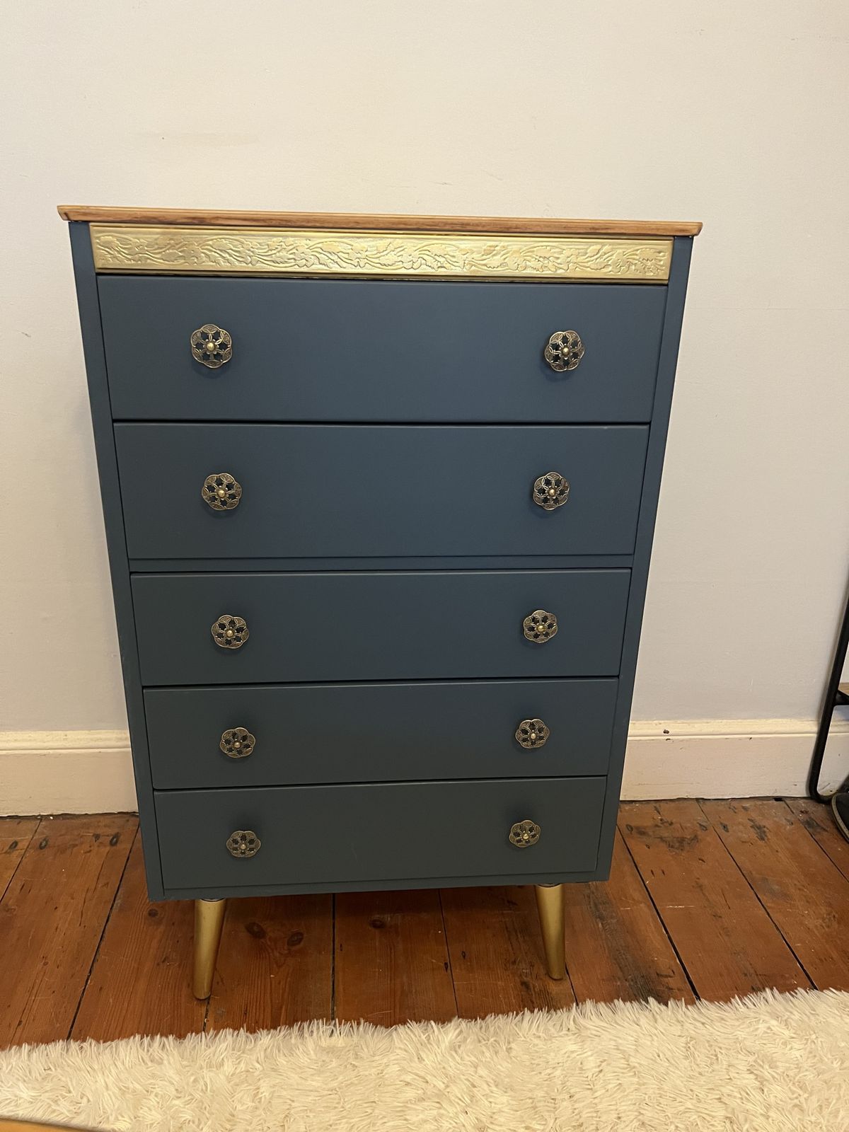Painted 5 Drawer Mid Century Chest Of Drawers, Great Condition