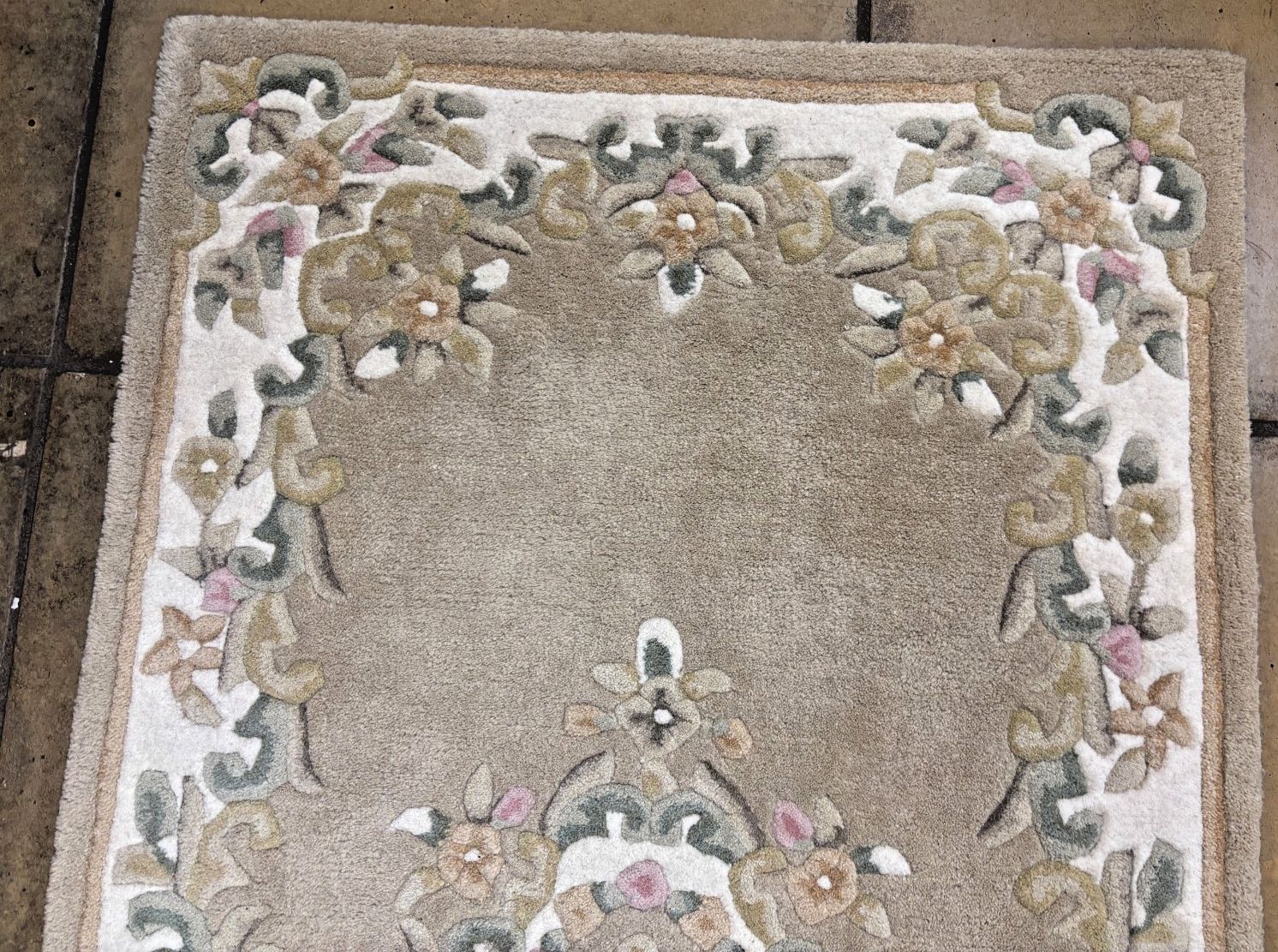 Vintage Indian Hand Tufted 100% Wool Beige Runner/ Rug photo Textiles