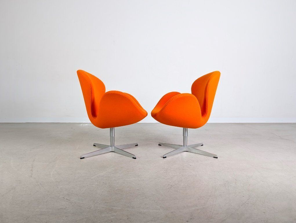 2x Original Fritz Hansen Swan Chair Arne Jacobsen Fabric Orange photo buy