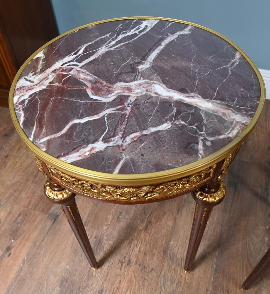Pair French Side Tables   Empire Gilt Marble photo vinterior