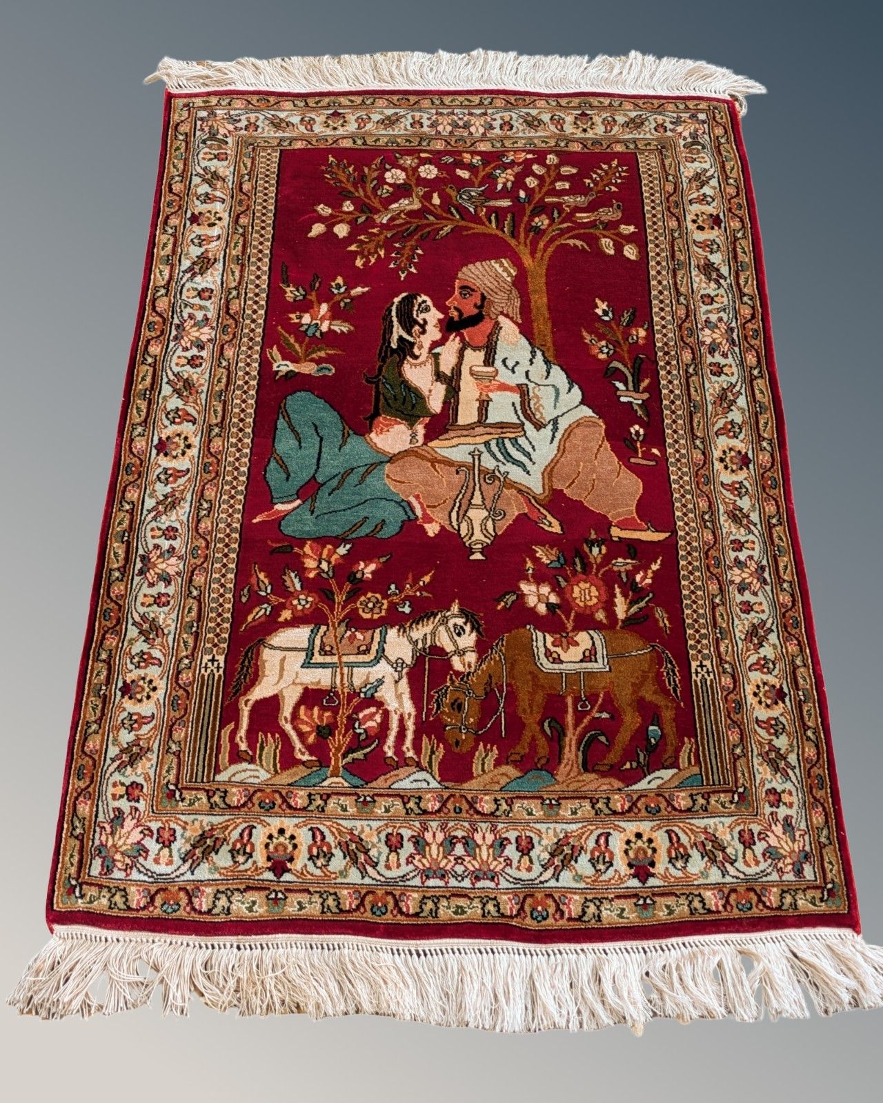 Indian Silk Pictorial Rug Carpet photo furniture
