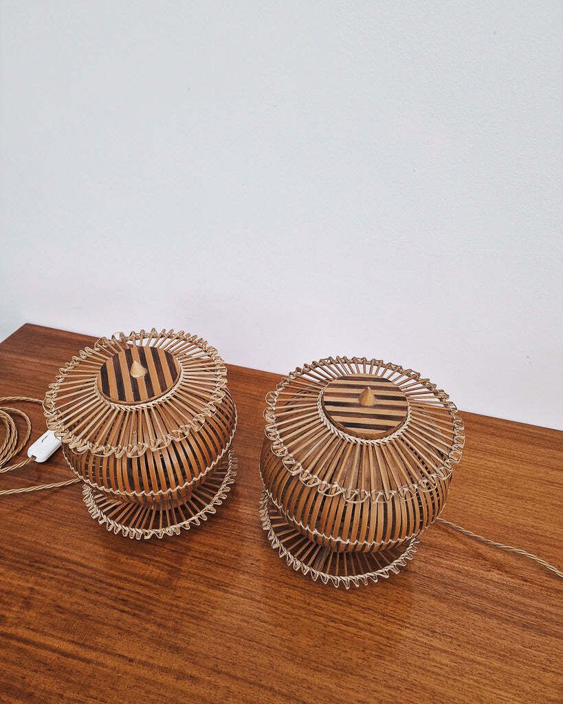 photo furniture Vintage Bamboo Bedside Table Lamps (Pair).