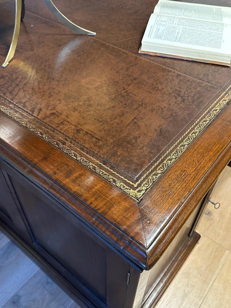 Furniture Antique Partner's Desk In Teak, 1800s photo