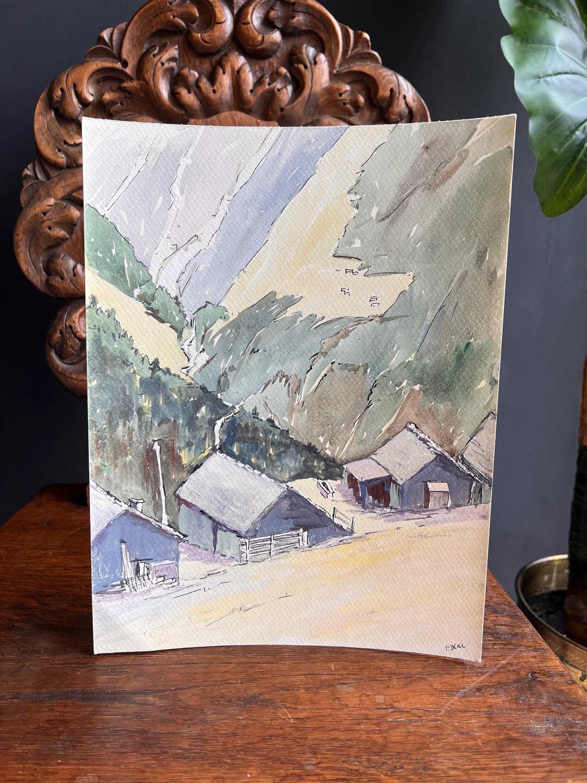 Original 1985 Malvaglia Ticino Switzerland Watercolor & Acrylic Painting – Signed Edgill